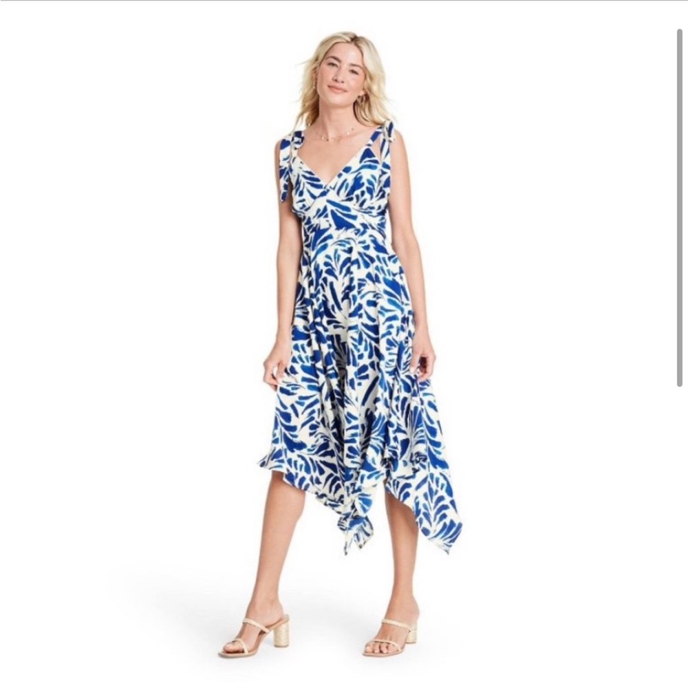 ALEXIS x Target Blue Floral Asymmetrical Midi dress size XS